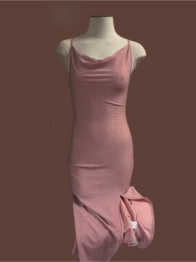Cache Sparkling Dusty Pink Cowl-Neck Maxi Dress